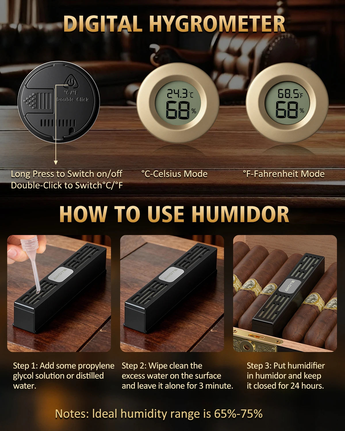 Premium Cedar Wood Cigar Humidor Gift Set With Hygrometer