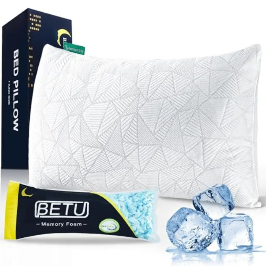 Cooling Pillow, Shredded Memory Foam Pillow for Hot Sleepers, Adjustable Firm Soft Support Pillows, Cool Bed Pillows for Side B