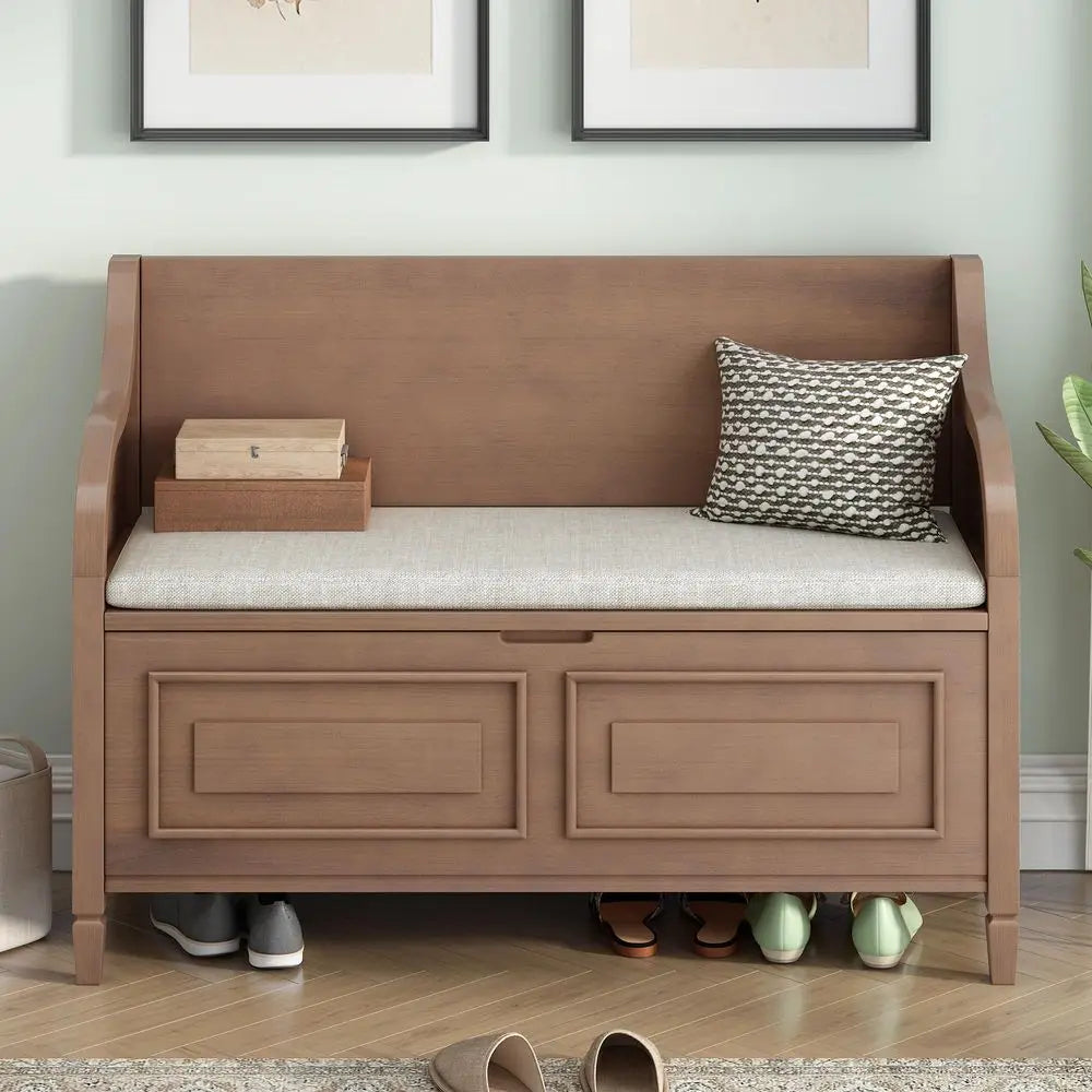 41.9 Storage Bench with Back, Entryway Shoe Bench with Cushion amp Lift Top Storage, Rustic Shoe Storage Cabinet with Cushioned