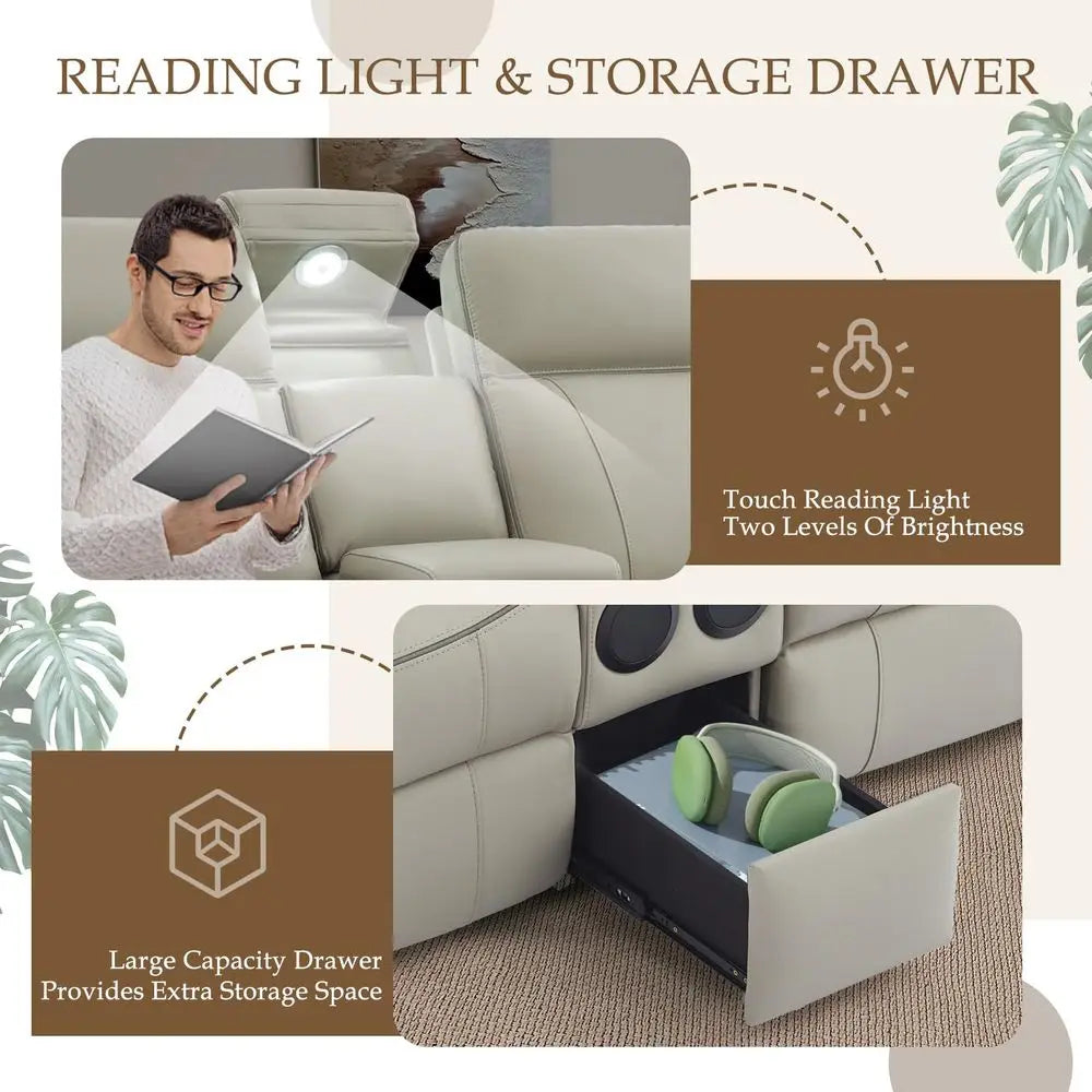 Reclining Loveseat with LED Reading Light Storage Drawer Bluetooth Speakers, Power Loveseat Recliner Sofa Wall Hugger Reclining