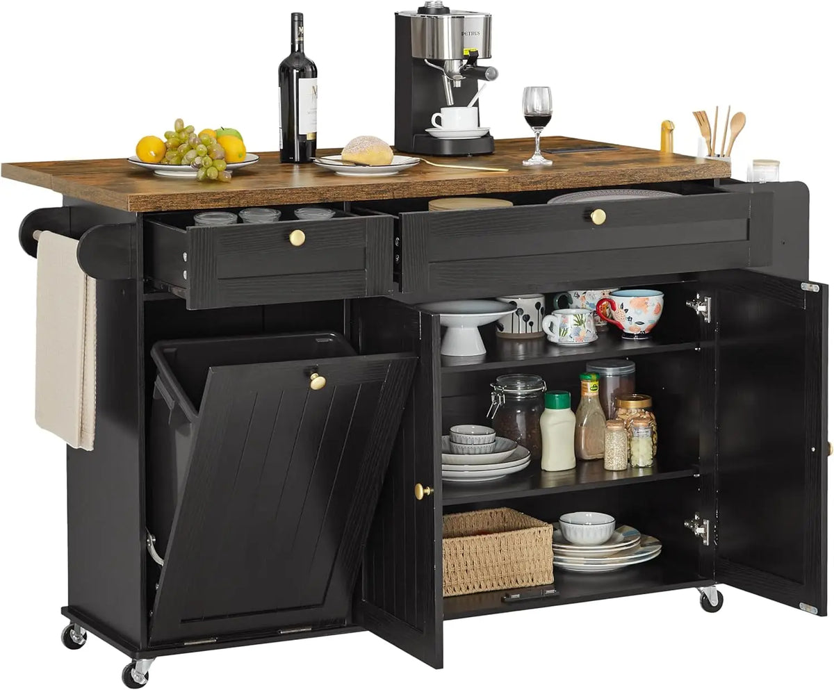 ONBRILL Rolling Kitchen Island Cart With Power Outlet And Storage