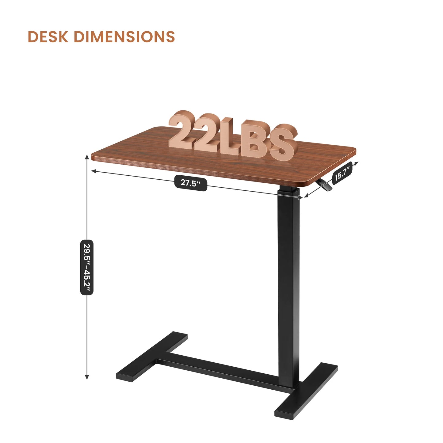 JHK Sofa Table with Hidden Wheels Overbed Bedside Adjustable Height Home Use Bed Table Laptop Mobile Standing Desk For Bedroom