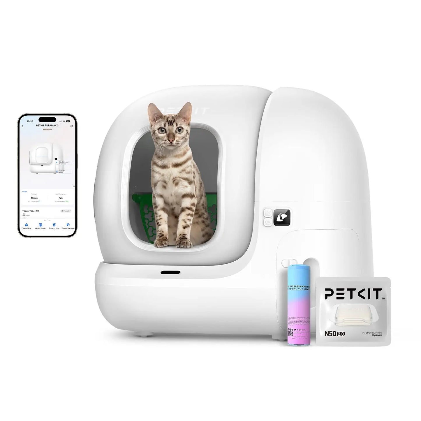 PuraMax 2 Automatic Self-Cleaning Cat Litter Box, App Control Automatic Litter Box with Safety Sensors, Odor Free &, Customized