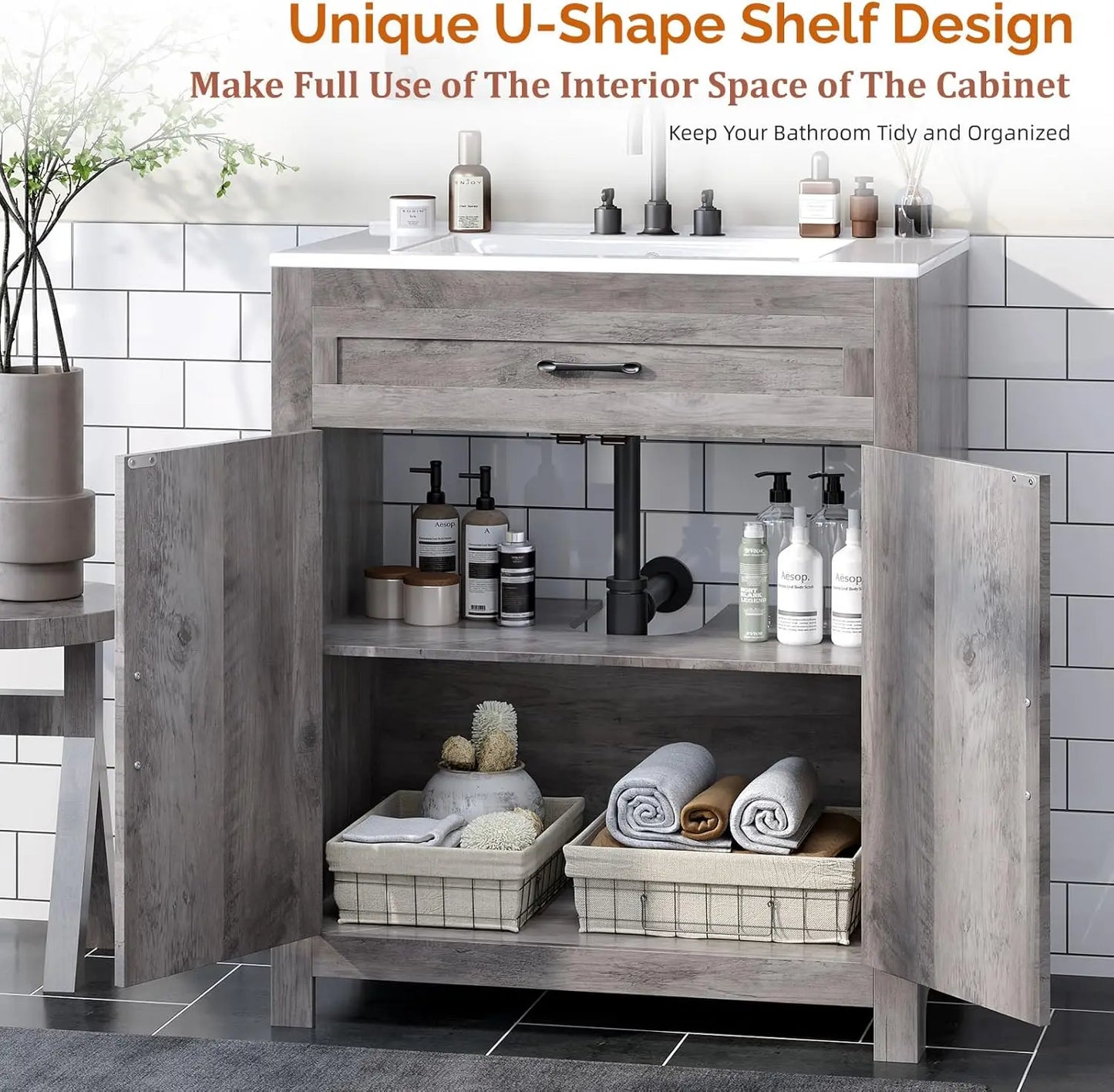 Farmhouse Bathroom Vanity With Sink And Storage Cabinet