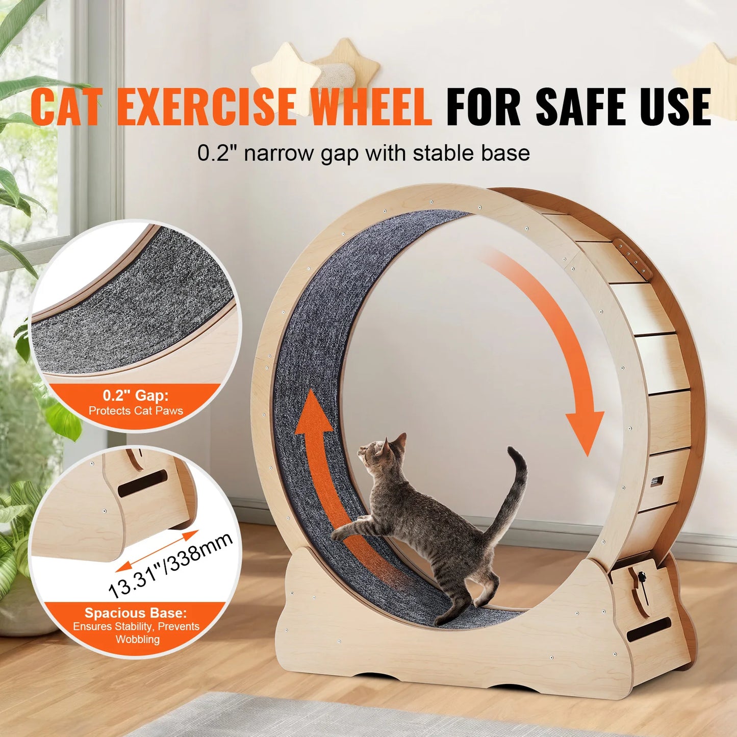 Wooden Cat Exercise Wheel For Indoor Running Detachable Carpet