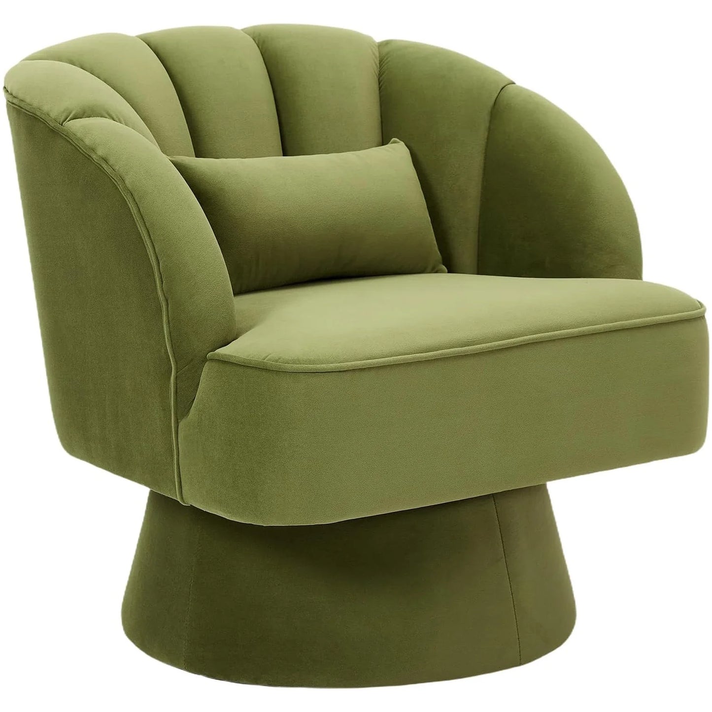 Ultra-Plush Swivel Accent Chair 360° Barrel Lounge Chair with Padding Modern Striped Backrest Velvet Upholstered Round Armchair