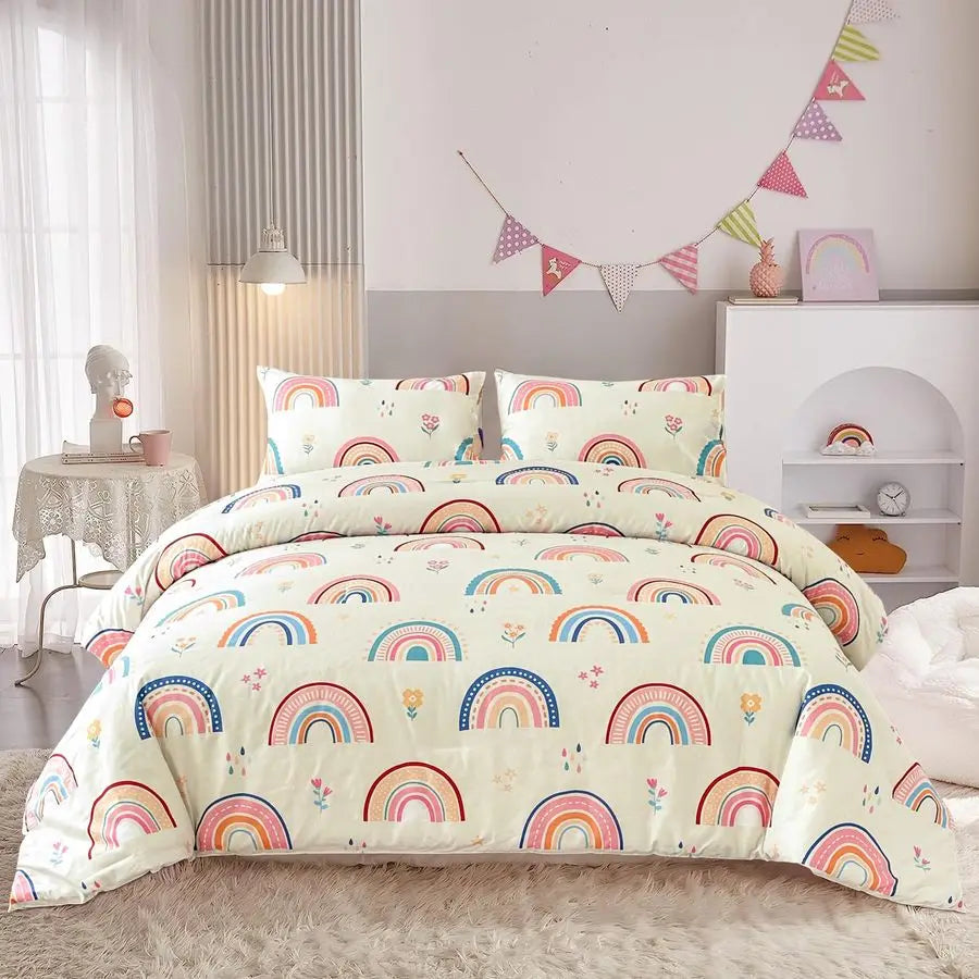 Lightweight Rainbow Comforter Set With 2 Pillow Covers