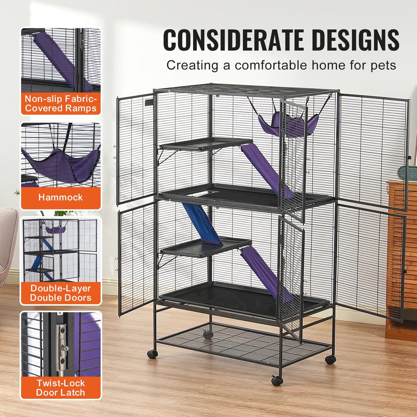 SucceBuy Rolling Metal Ferret Cage 4-Tier Critter Nation Small Pets