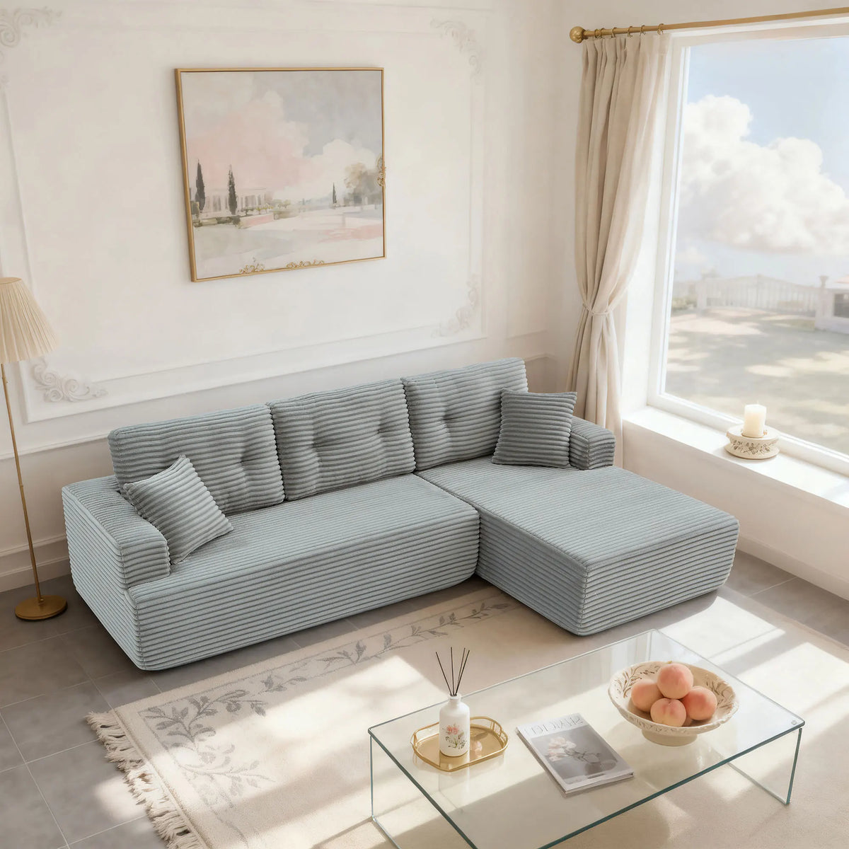 107'' Boneless Couch Cloud Sectional Couch Sofa Modular Comfy L-Shape Couch with Chaise for Living Room Sofas