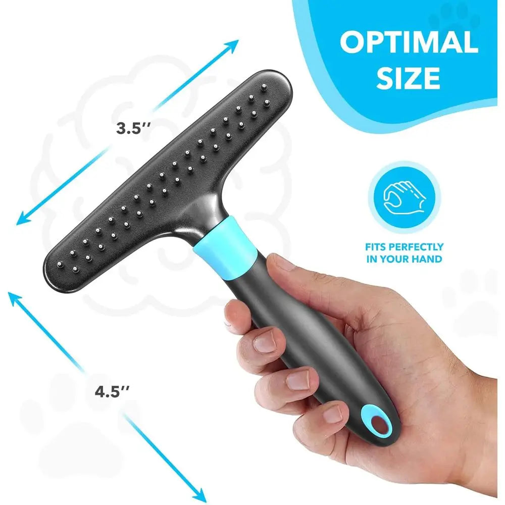 Undercoat Rake for Dogs, Cats - Matted, Short, Long Hair Coats - Double Row Stainless Steel Pins - Reduce Shedding by 90% (Blue)