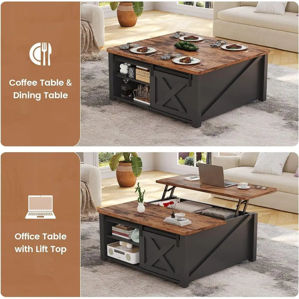 Farmhouse Lift Top Coffee Table With Hidden Storage