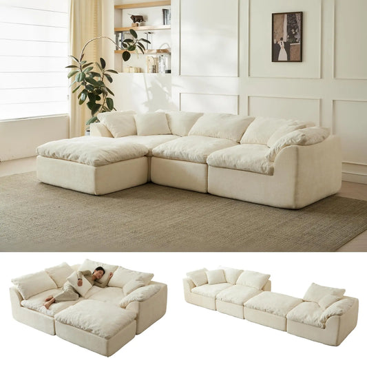Yeflixvrau Modern Cloud L Shaped Modular Sofa With Ottoman