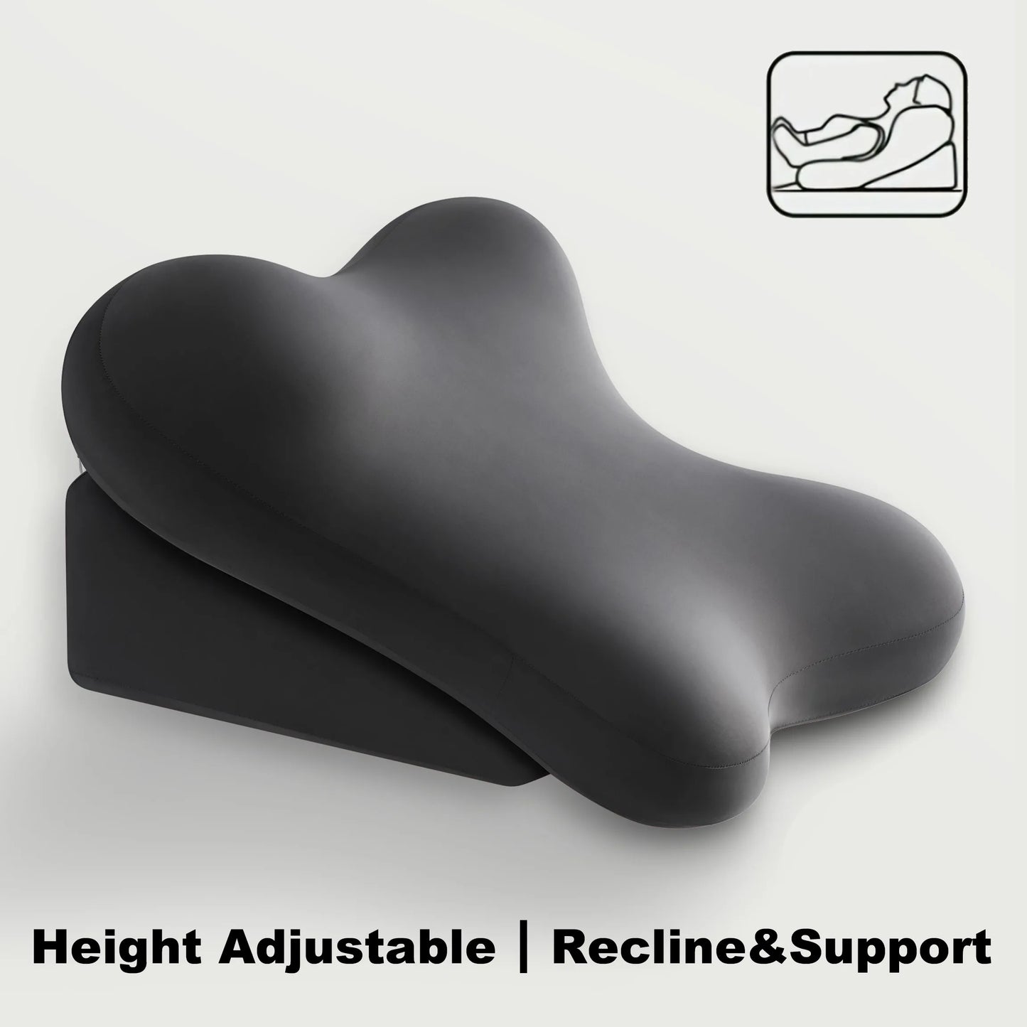 Adjustable Bed Wedge Pillow Memory Foam Backrest for Sitting up in Bed, Large Ergonomic Back Neck Lumbar Support Pillow for Reading Relaxing Gaming, 2-Piece Split Design, Non-Slip Base