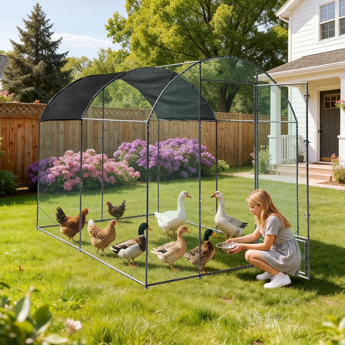 BINGOPAW Metal Chicken Coop Cage with Nylon Netting and Cover