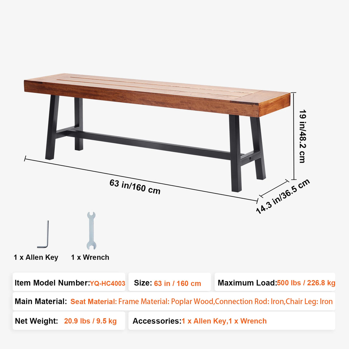 SucceBuy Outdoor Bench Wooden Metal Garden Bench for Outdoors 480 lbs Load Capacity Bench Outdoor Garden Park Bench