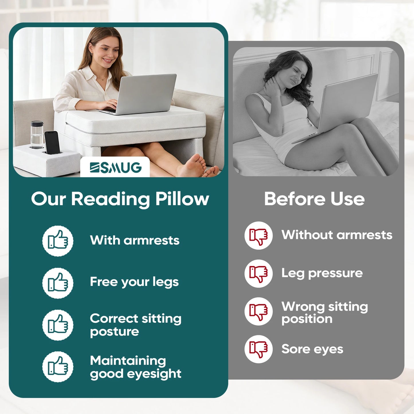 JHK Memory Foam Reading Pillow With Ergonomic Support And Cooling Design