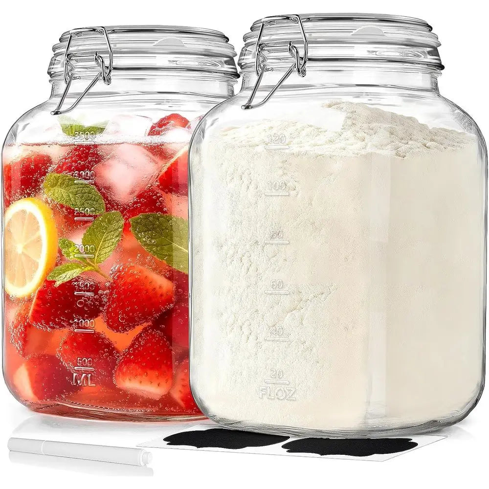 1 Gallon Wide Mouth Glass Jars with Airtight Lids, Large Glass Storage Containers with Lids, 4200 ML Mason Jars with 2 Scales -