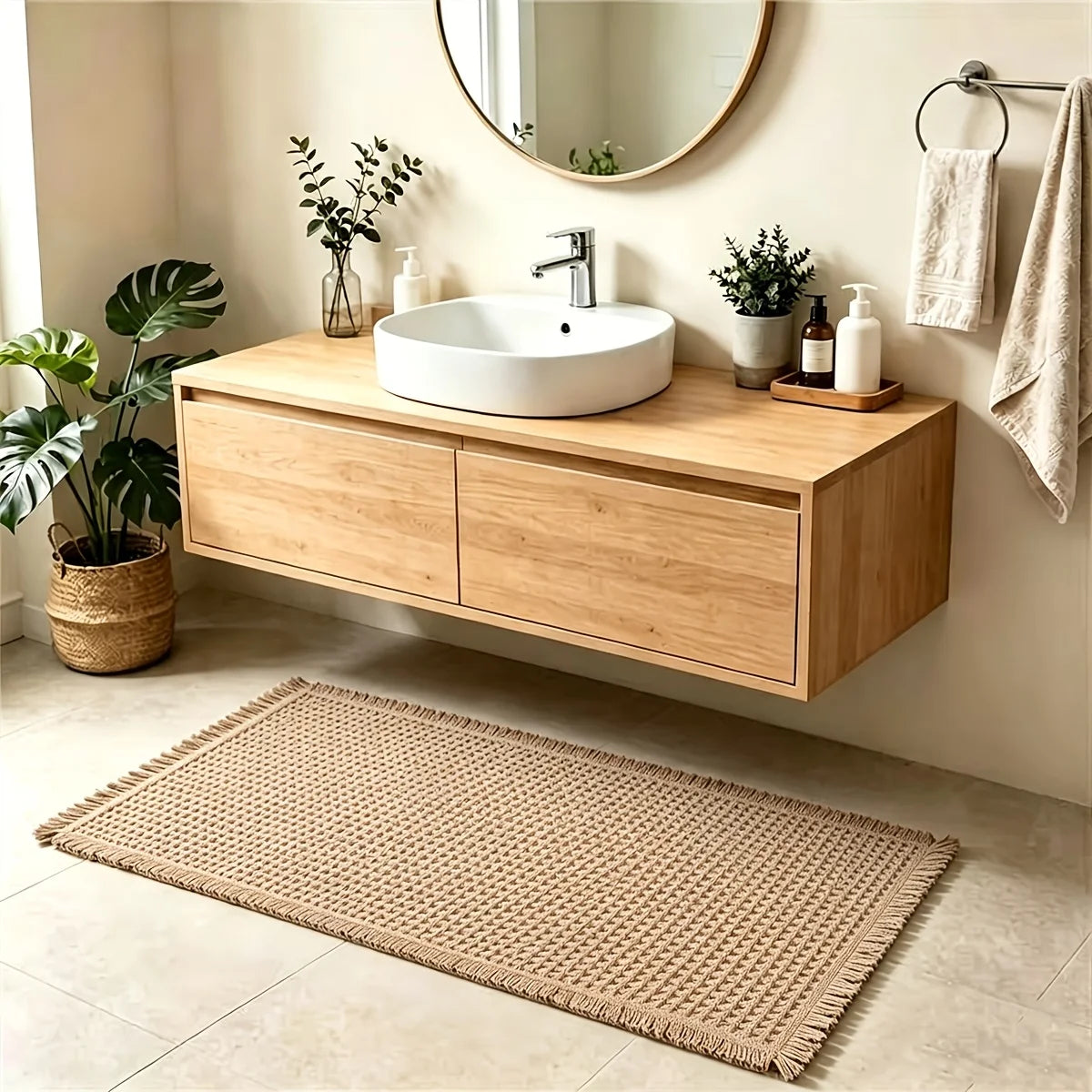Waffle Bath Mat Non Slip Rubber Backed, Machine Washable, Ultra-Soft