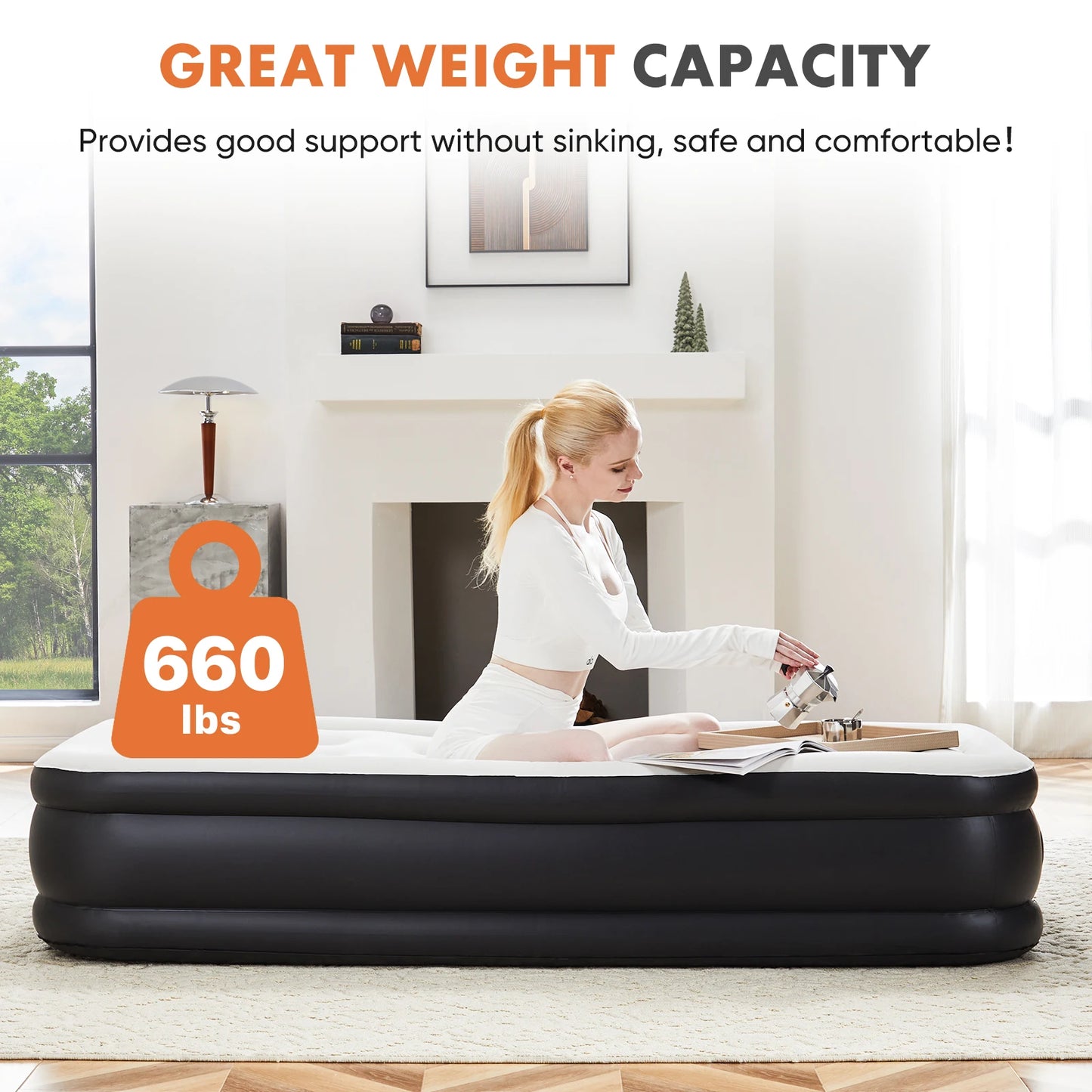 JHK Air Mattress With Non-Slip Bottom Weight Capacity 660 Lbs