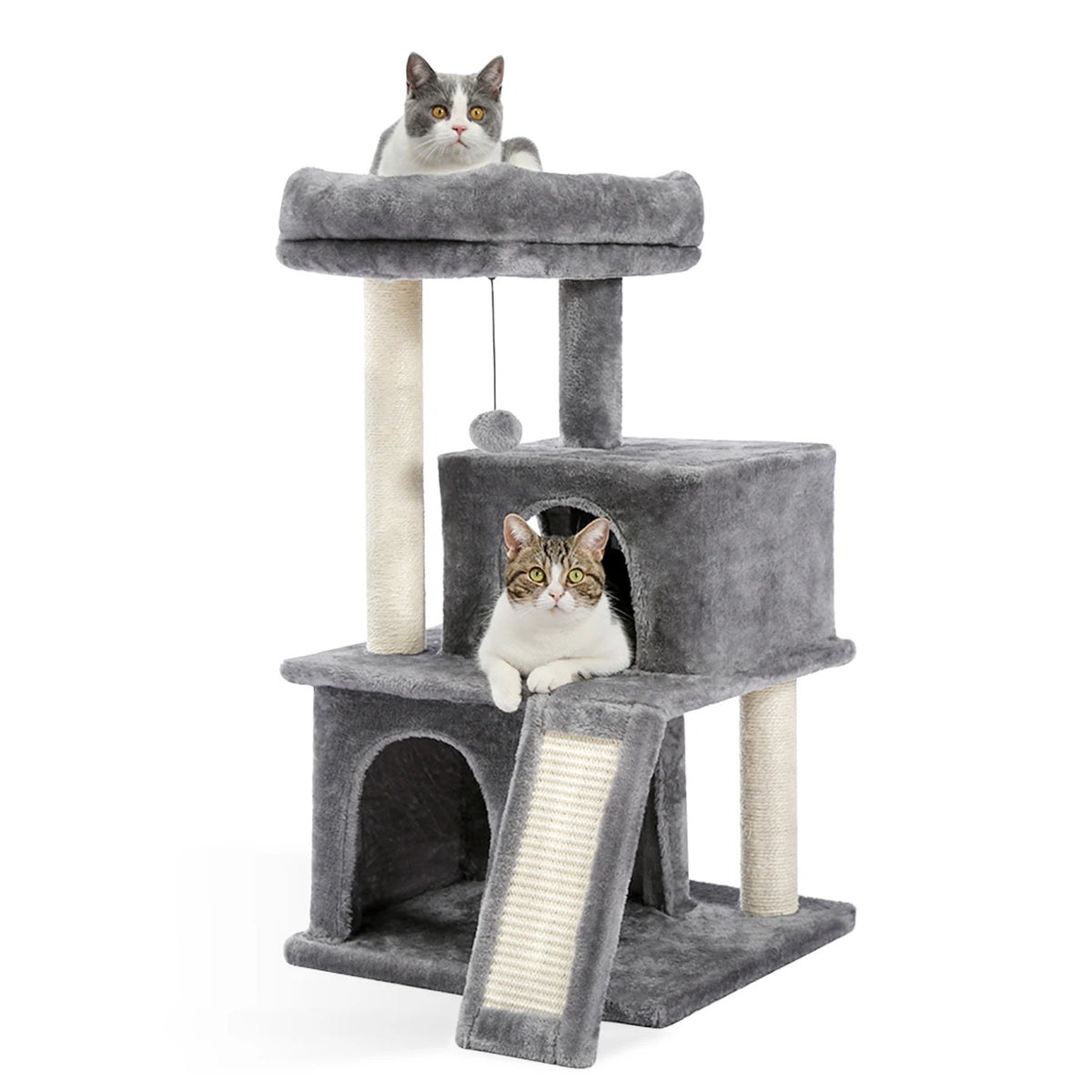 Cat Tree Multilevel Cat Tower with Double Condos, Spacious Perch, Fully Wrapped Scratching Sisal Post and Replaceable Balls
