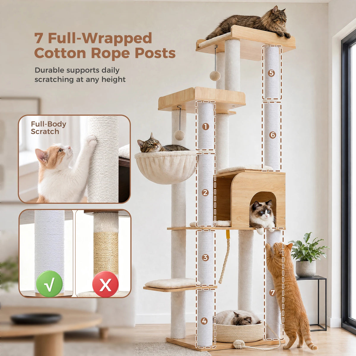 PAWZ Road Wood Cat Tree With Woven Bed And Perches