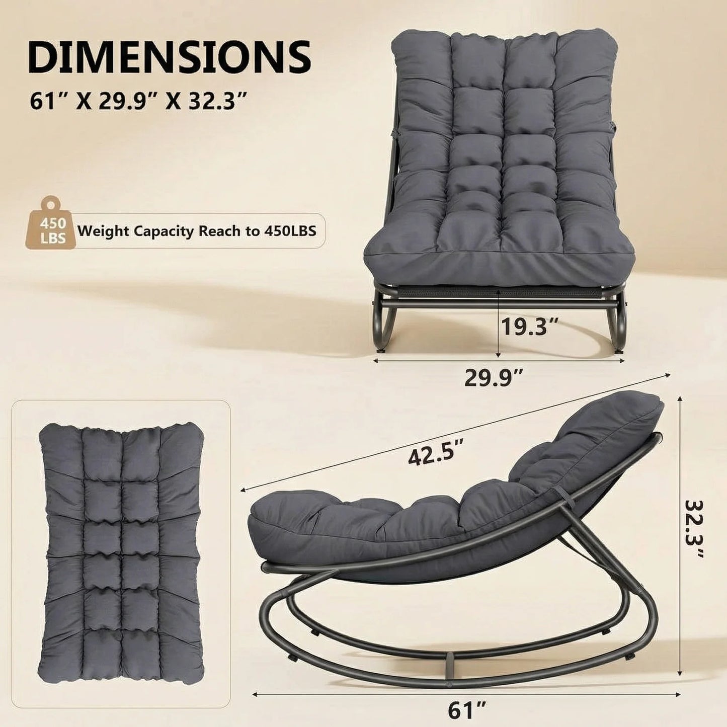 HiMiss Heavy Duty Outdoor Patio Rocking Chair With Thick Cushions