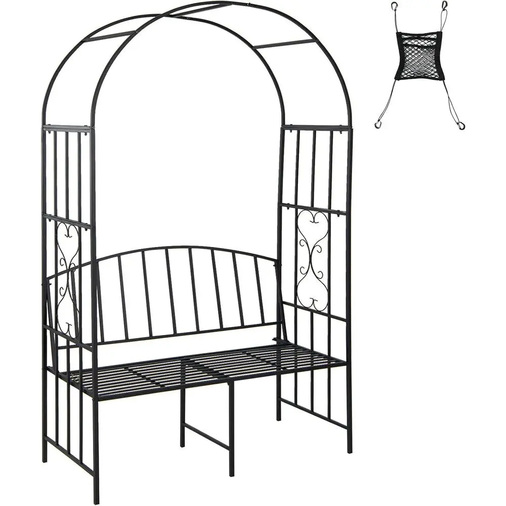 Durable Metal Garden Arch with Bench, Outdoor Arbor Trellis for Climbing Plants, Supports 660 lbs, Ideal for Patio, Weddings & G