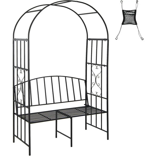 Durable Metal Garden Arch with Bench, Outdoor Arbor Trellis for Climbing Plants, Supports 660 lbs, Ideal for Patio, Weddings & G