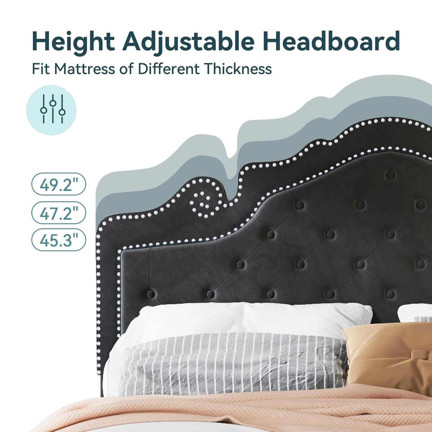 Hoomic Velvet Upholstered Bed With Diamond Tufted Adjustable Headboard