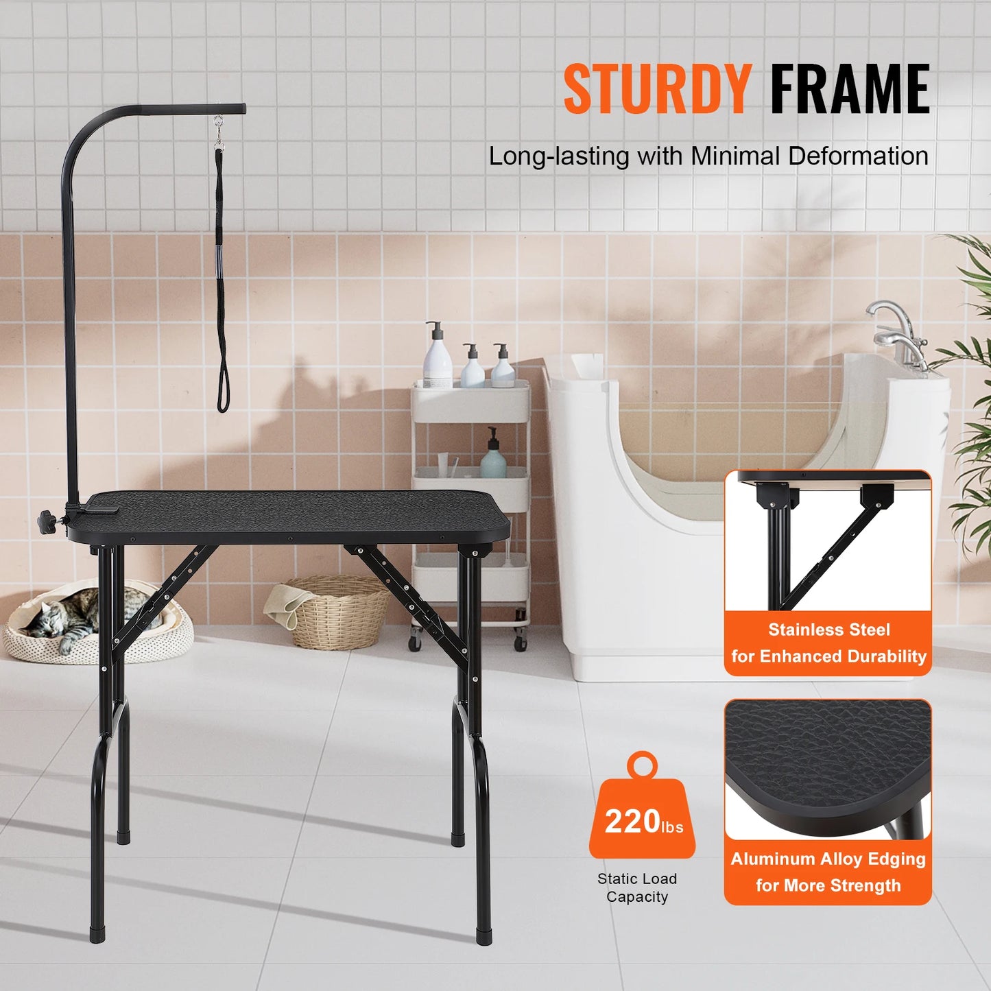 SucceBuy Stainless Steel Pet Grooming Table With Arms For Dogs