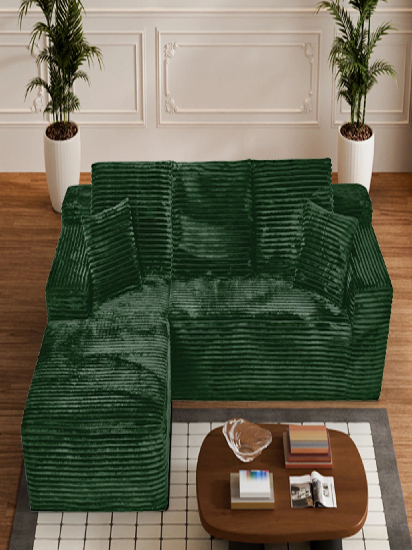 L-Shaped Corduroy Recliner Sofa With Chaise Deep Seat Modular Sectional