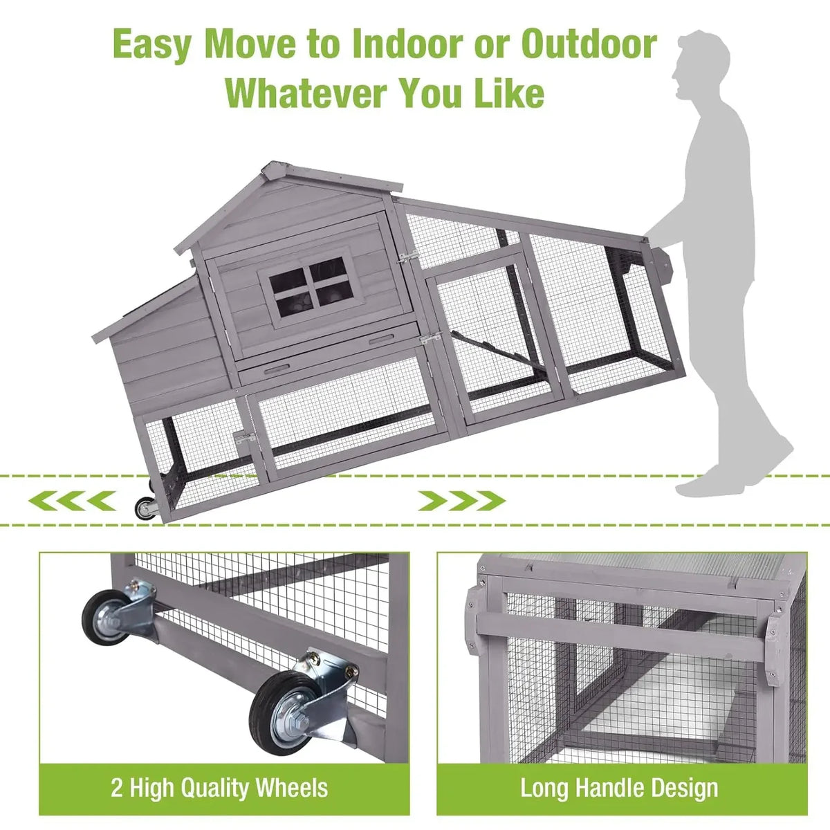 HOT Chicken Coop Mobile Chicken House On Wheel Outdoor Rabbit Hutch for 2-4 Chickens 67"