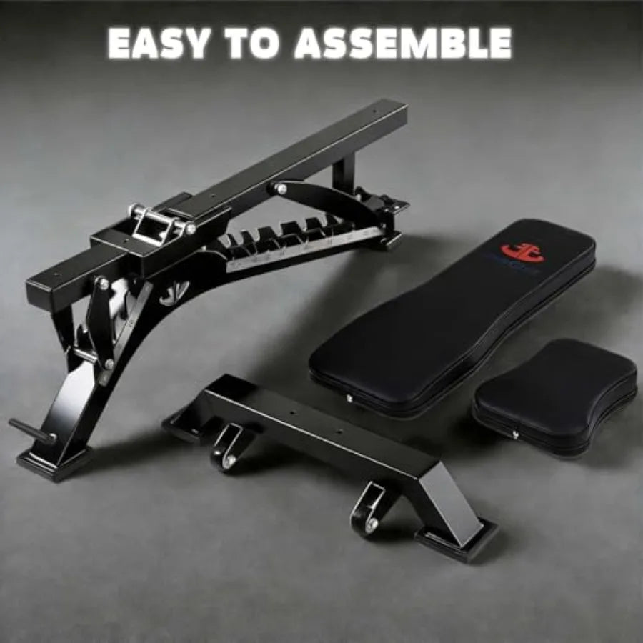 Adjustable Workout Bench for Home Gym, Steel Frame, Black, 1300LB Capacity 7-Position Backrest