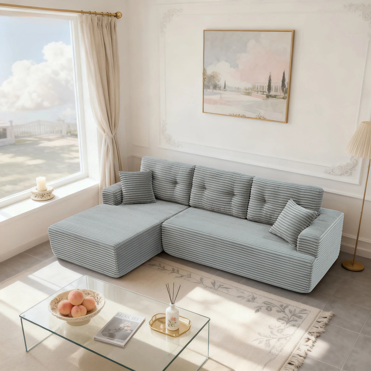 107'' Boneless Couch Cloud Sectional Couch Sofa Modular Comfy L-Shape Couch with Chaise for Living Room Sofas