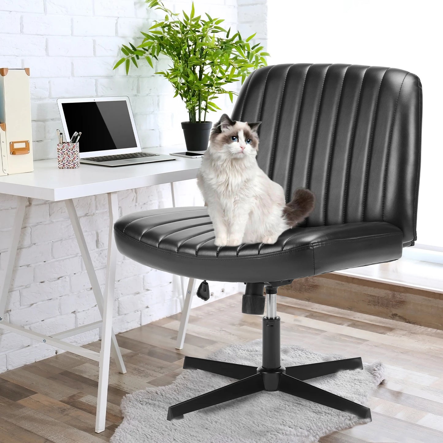 MCQ Ergonomic Armless PU Leather Office Chair Adjustable Backrest