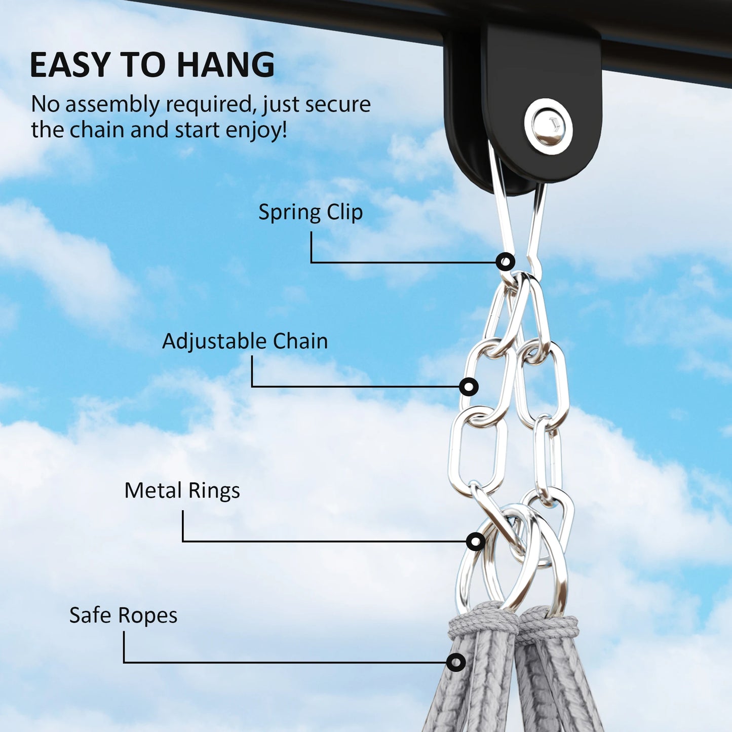 Hanging Hammock Chair with Cushion, Macrame Swing Chair, Gray