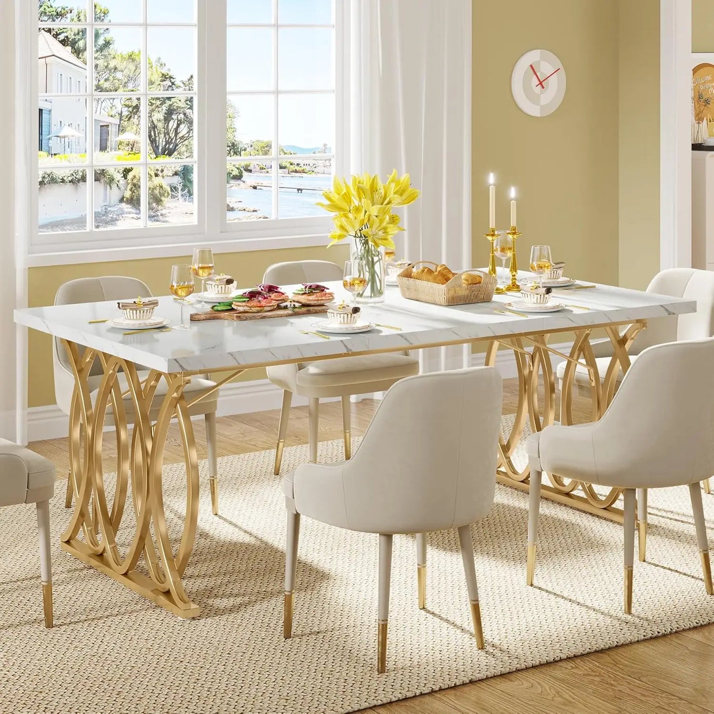 Little Tree Faux Marble Dining Table For 4-6 People