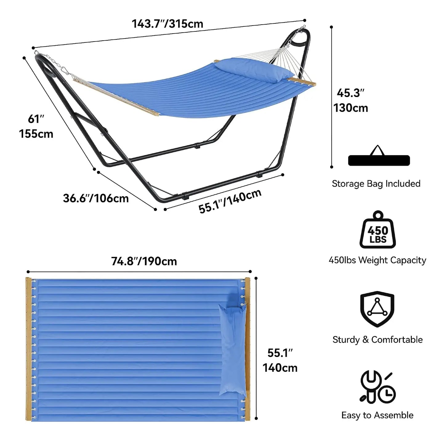 Hammock with Stand Included Hammock Heavy Duty Hammocks Waterproof Portable Hammock with Pillow Storage Bags 450lbs, Customized