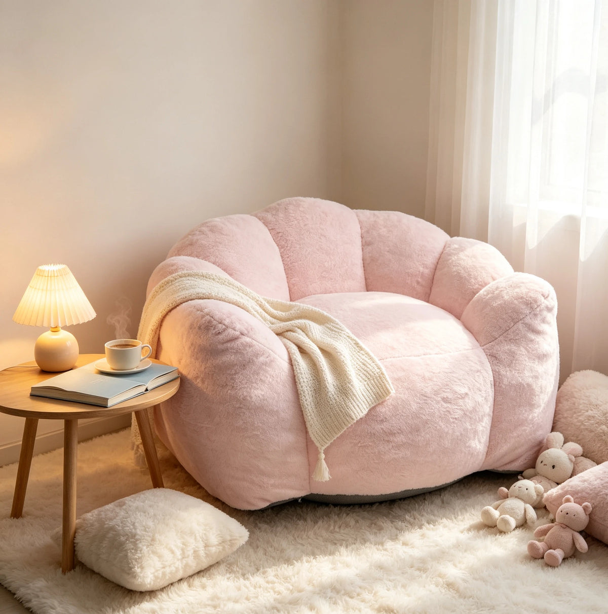 Cloud Petal Lounge Chair, Artificial Rabbit Velvet Cozy Accent Seat