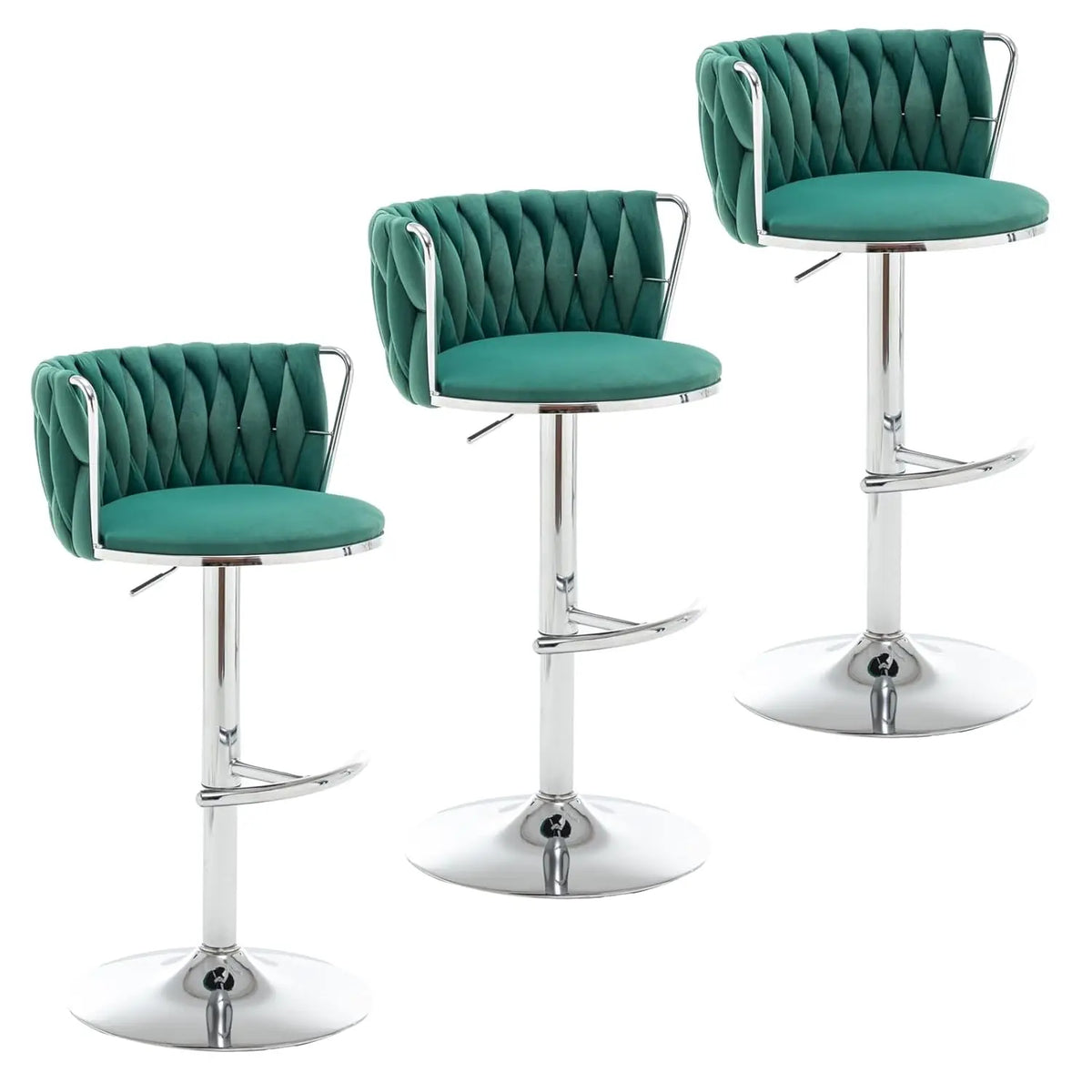 Mid Century Velvet Swivel Bar Stools With Woven Backrest and Support