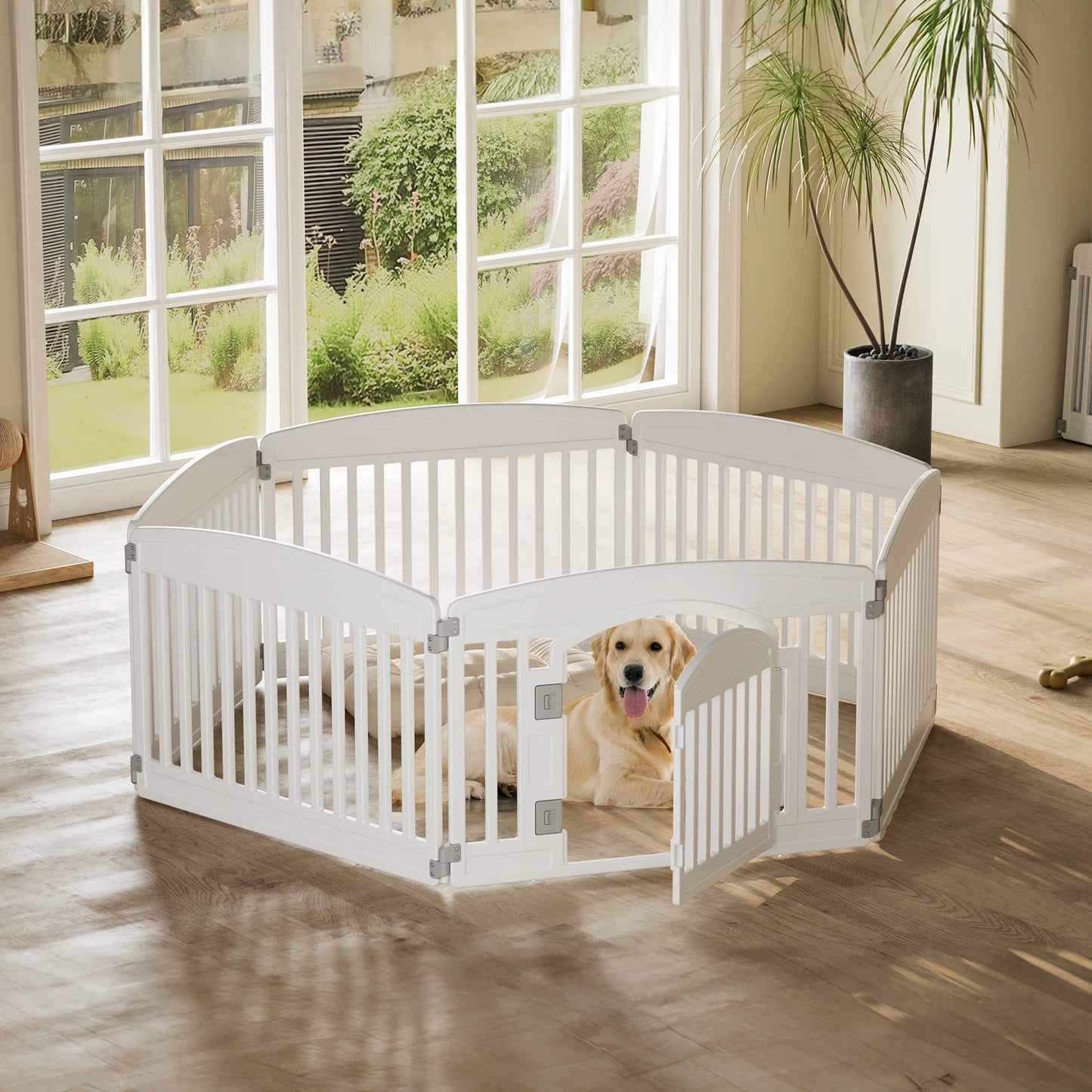 JHK Plastic Dog Playpen 6 Panel Expandable Fence Medium Dogs