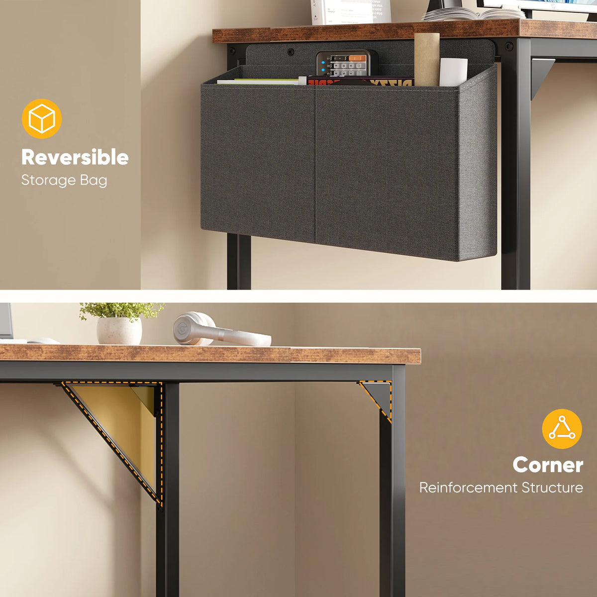 JHK Wooden Computer Desk With Metal Frame And Storage Bag