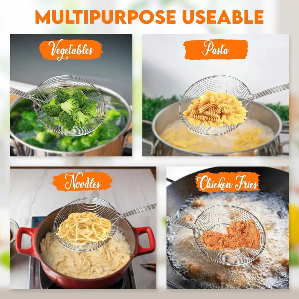 Stainless Steel Strainer Skimmer Ladle for Cooking and Frying Kitchen Utensils Wire Strainer Scoop Pasta Strainer with Handle De