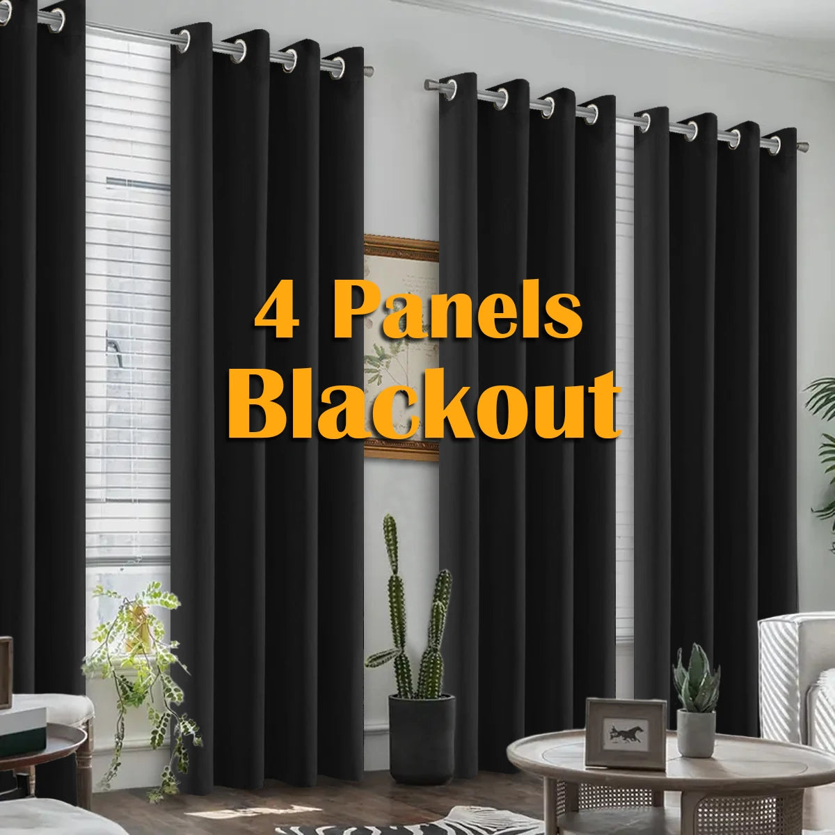 Blackout Curtains 4-Piece Heat Insulated Grommet Set For Bedroom