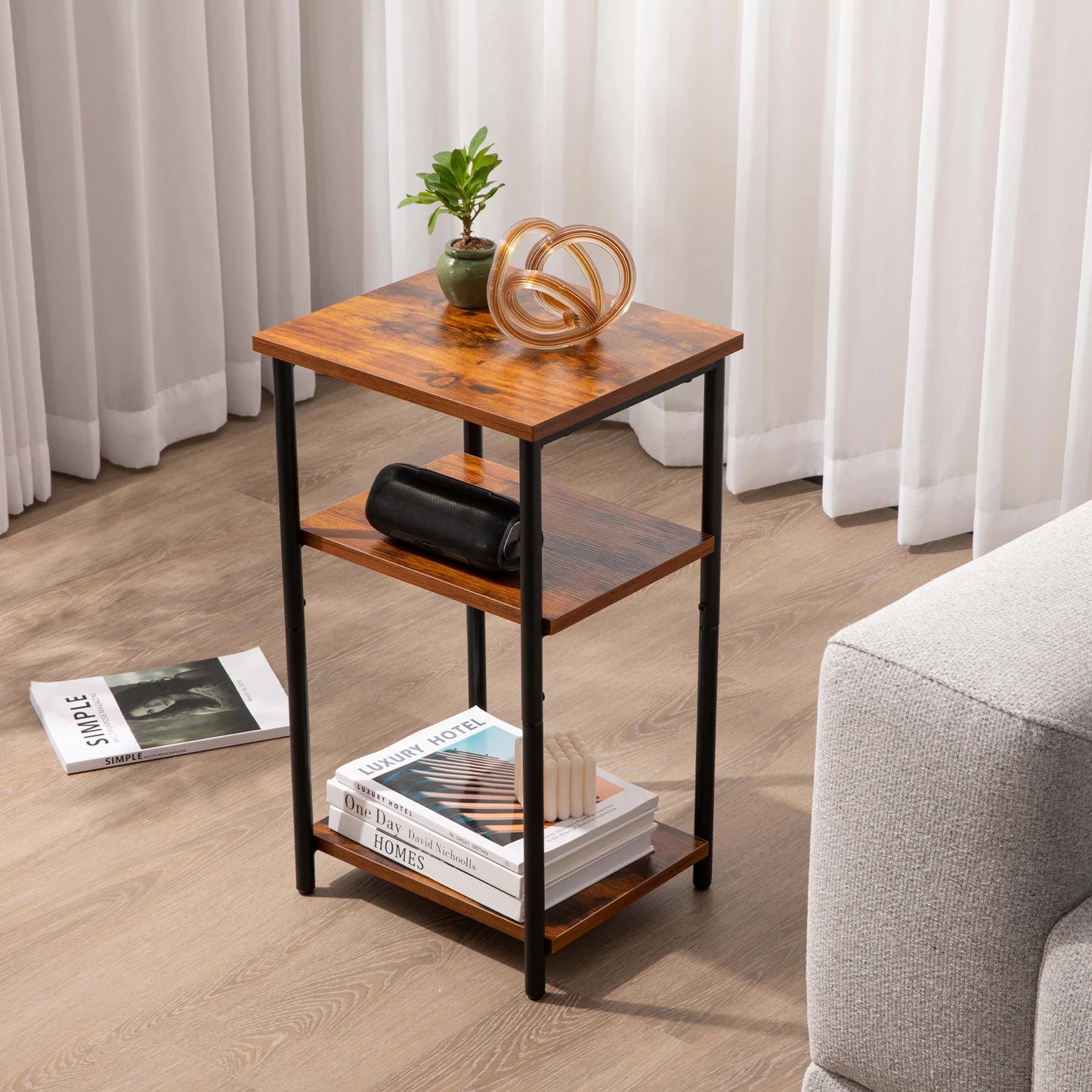 JHK 2 Tier End Table With Adjustable Feet For Living