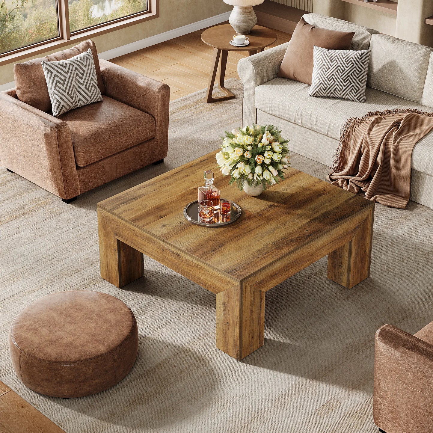 Tribesigns Square Coffee Table For Living Room Farmhouse Style