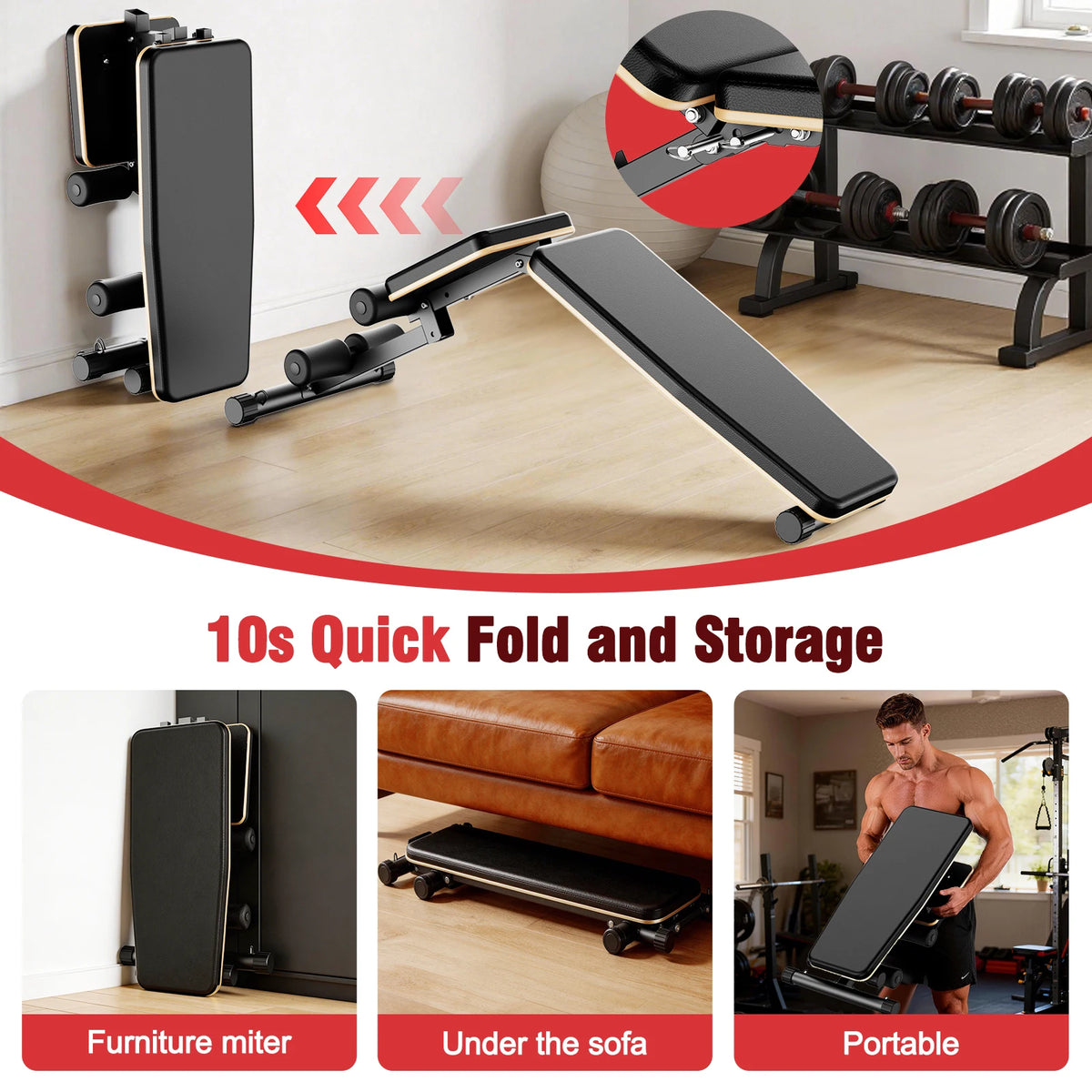 Foldable Dumbbell Bench Multifunctional Full Body Workout Home Gym Adjustable Weight Bench with 660 lbs Capacity for Chest Shoulder Arm & Muscle Training
