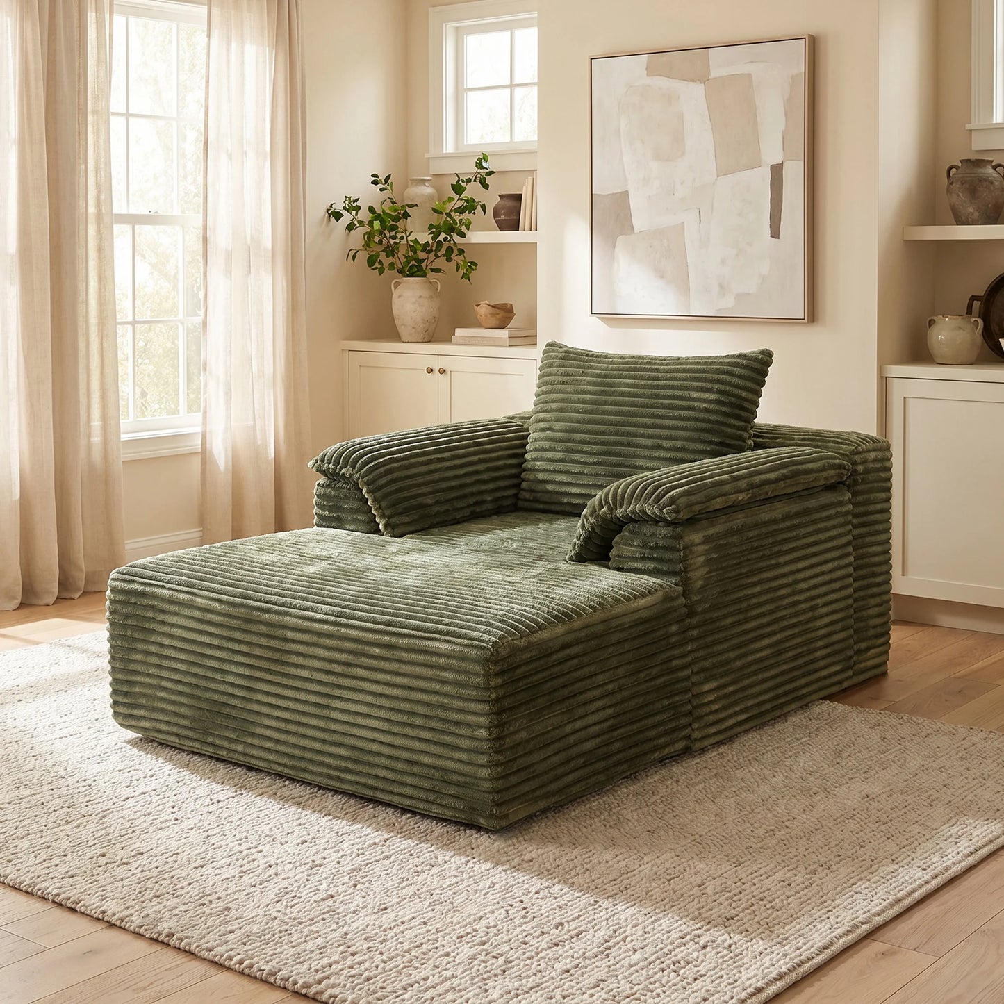 Corduroy Fabric Sofa Bed Lounge Chair With Plush Pillows