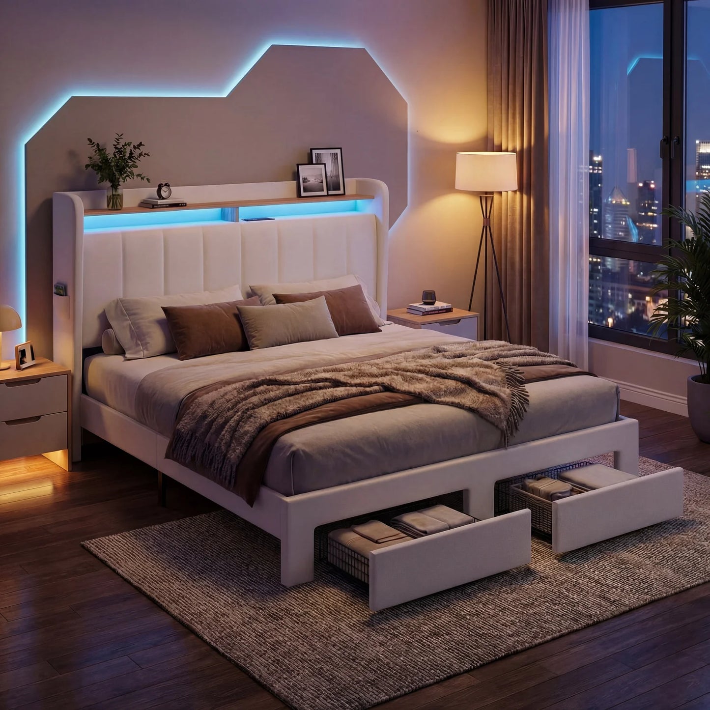 HOOMIC Platform Bed Frame With Storage Drawers And LED Lights