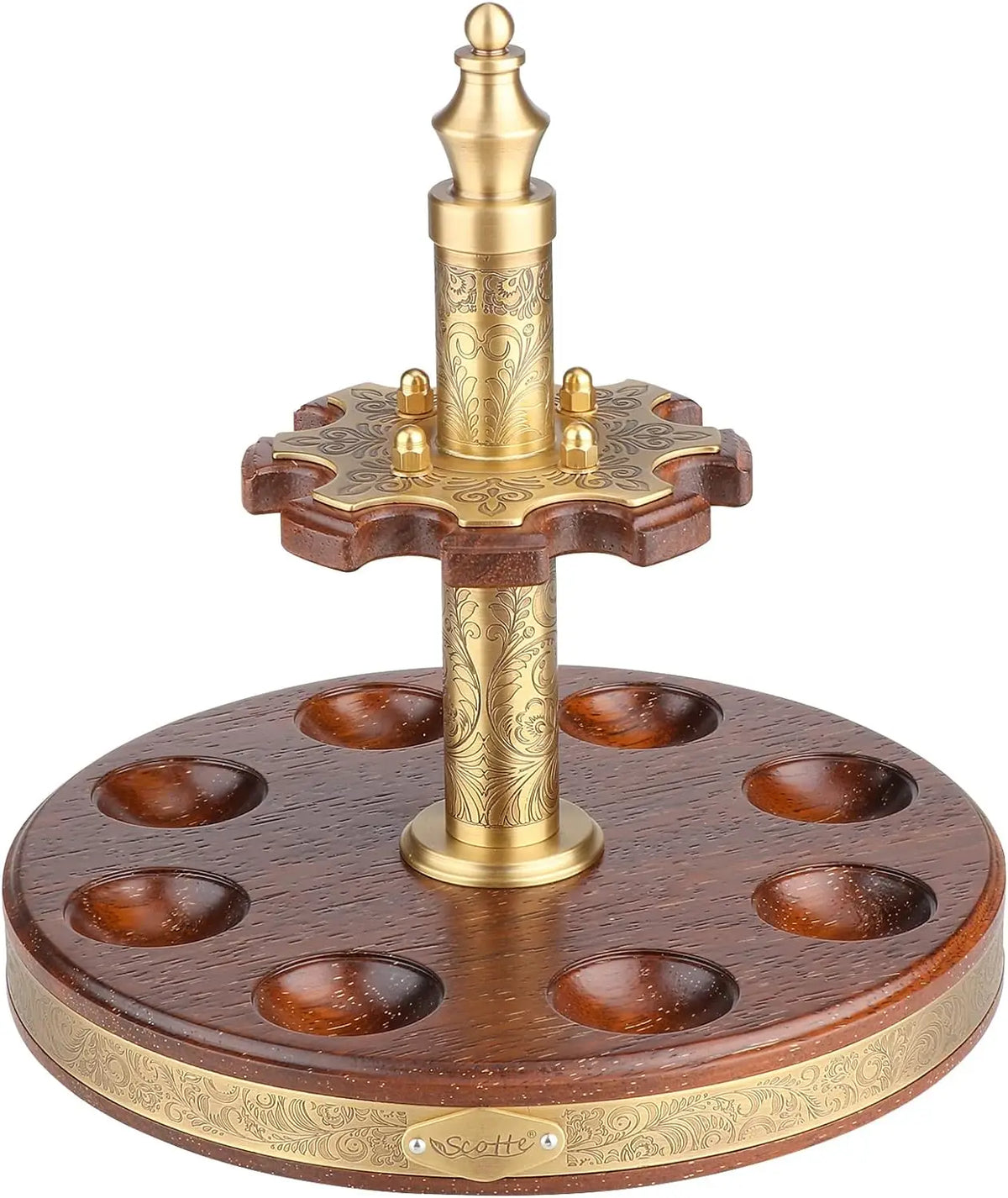 Scotte Rotating Wooden Tobacco Pipe Stand With Carved Design